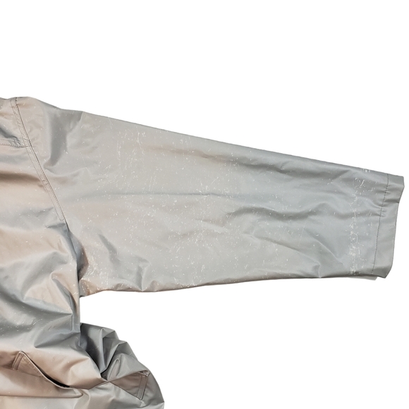 Vintage Komitor Silver Hooded Rain Coat Sz 1X Zip-Up Utility Windbreaker Jacket - Picture 7 of 16